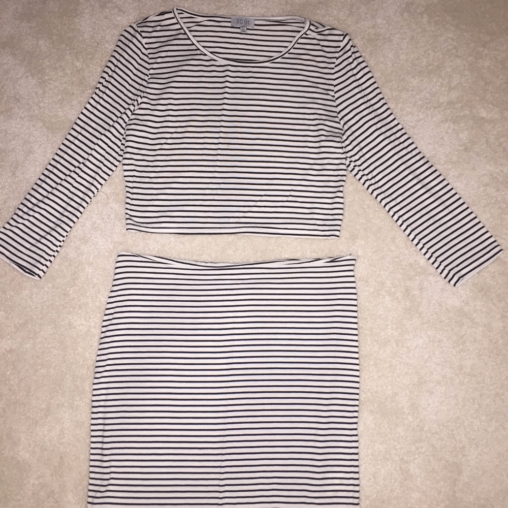 Tobi Black and White Striped Two Piece
